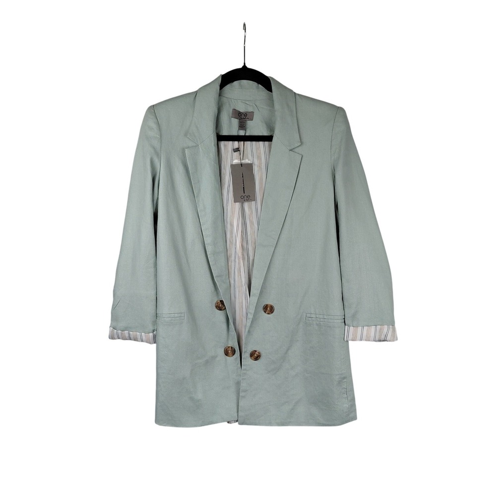 One by Chapter One Womens Sage Green Linen‎ Blend Double Breasted Blazer XS NWT